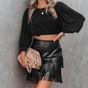 NWOT VICI MOST WANTED FRINGE FAUX LEATHER SKIRT